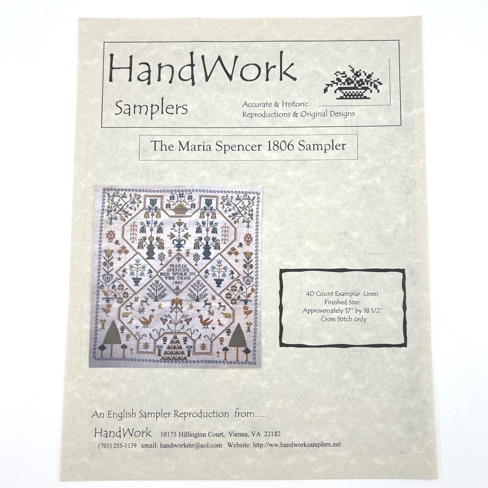HandWork Samplers Maria Spencer 1806 English Reproduction Cross Stitch Pattern